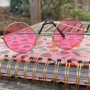 3/$10 Distressed Gold and Rose Kids Round Sunglasses